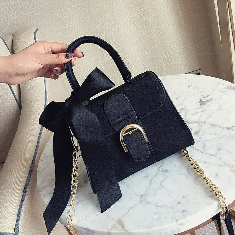 Top-handle Bowknot Chain Velvet Handbags