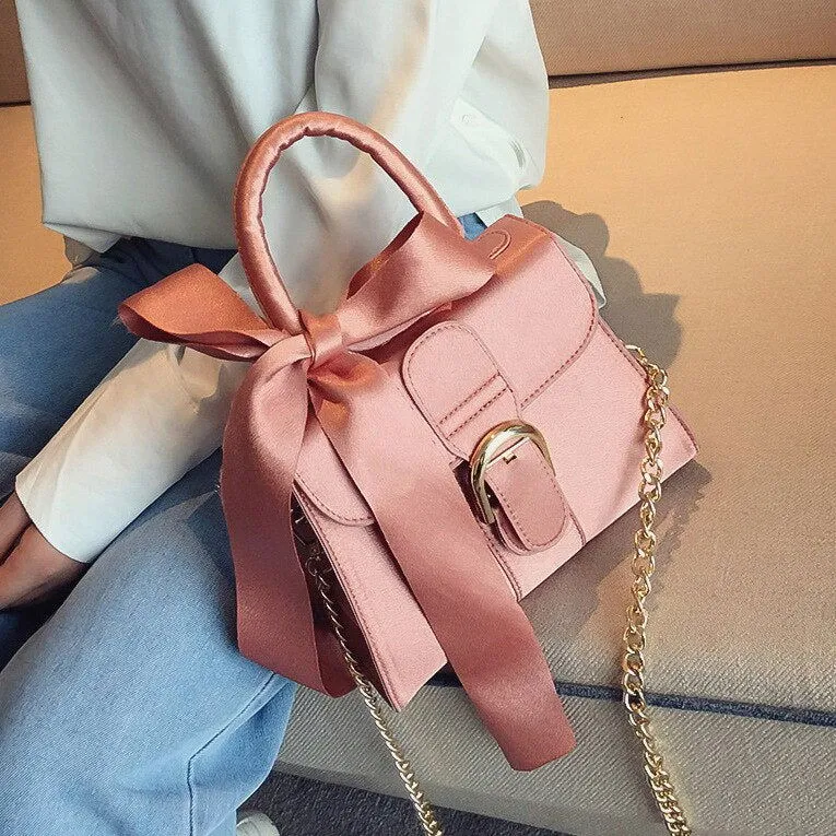 Top-handle Bowknot Chain Velvet Handbags
