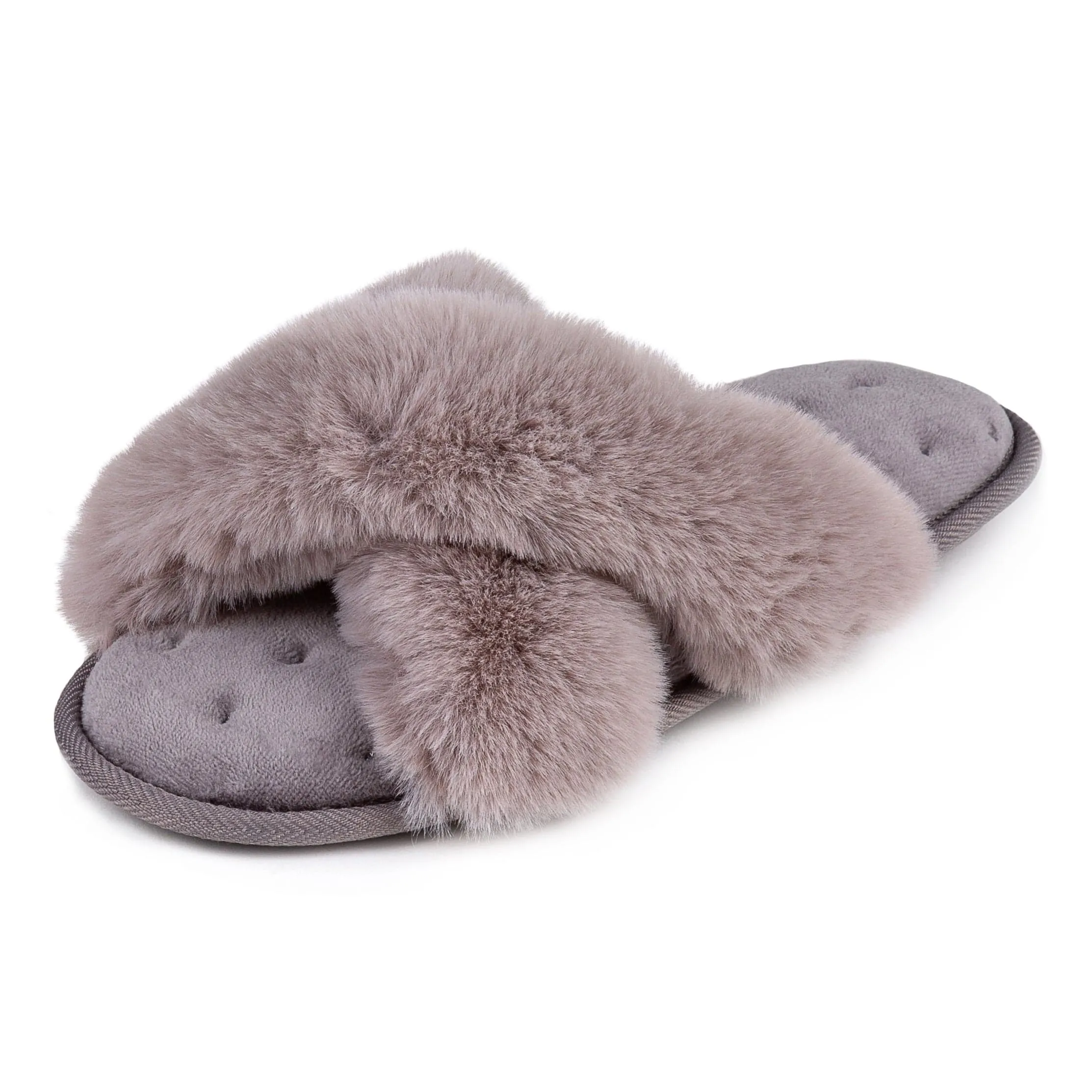 Totes Fluffy Cross Front Slippers