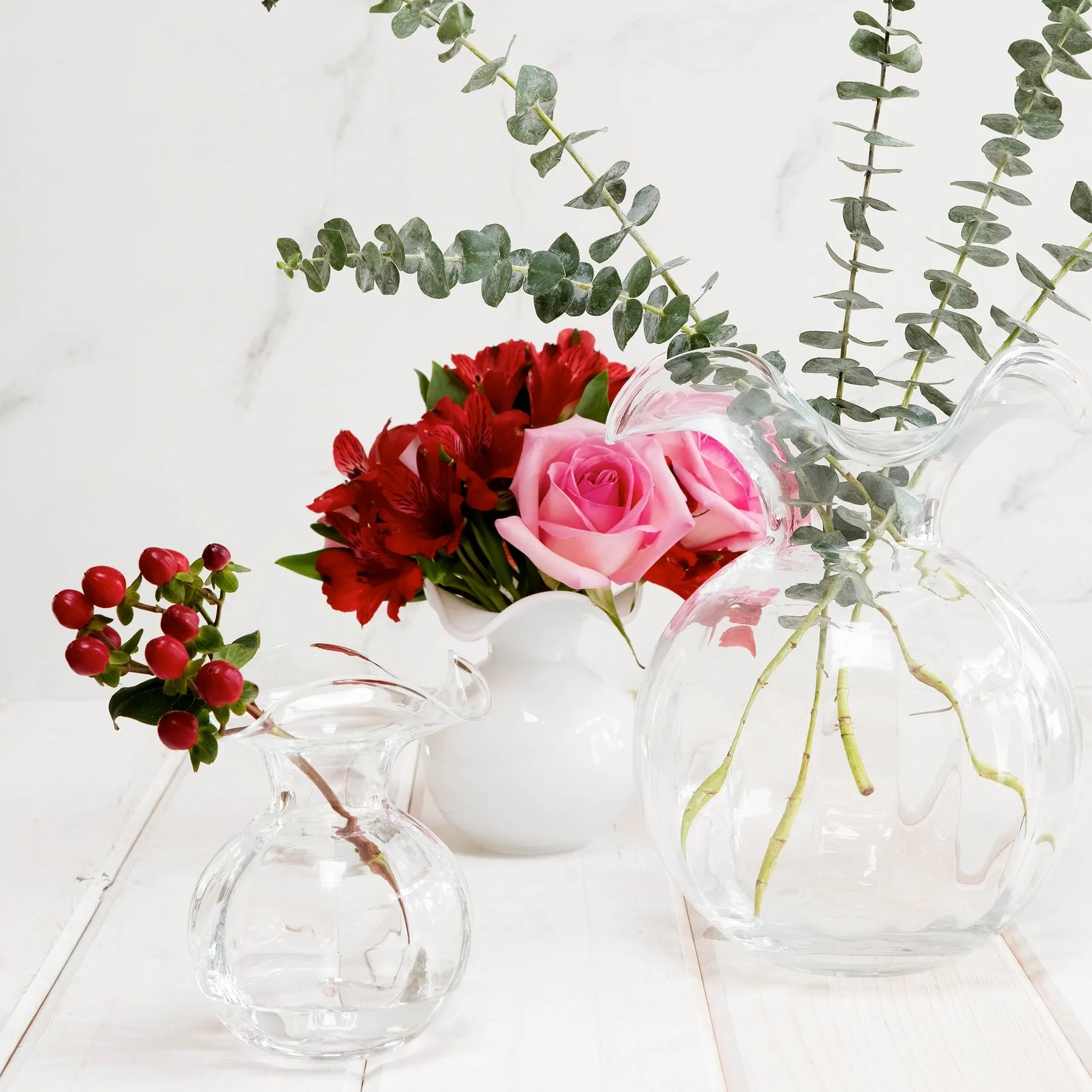 Vietri Hibiscus Glass Clear Large Fluted Vase