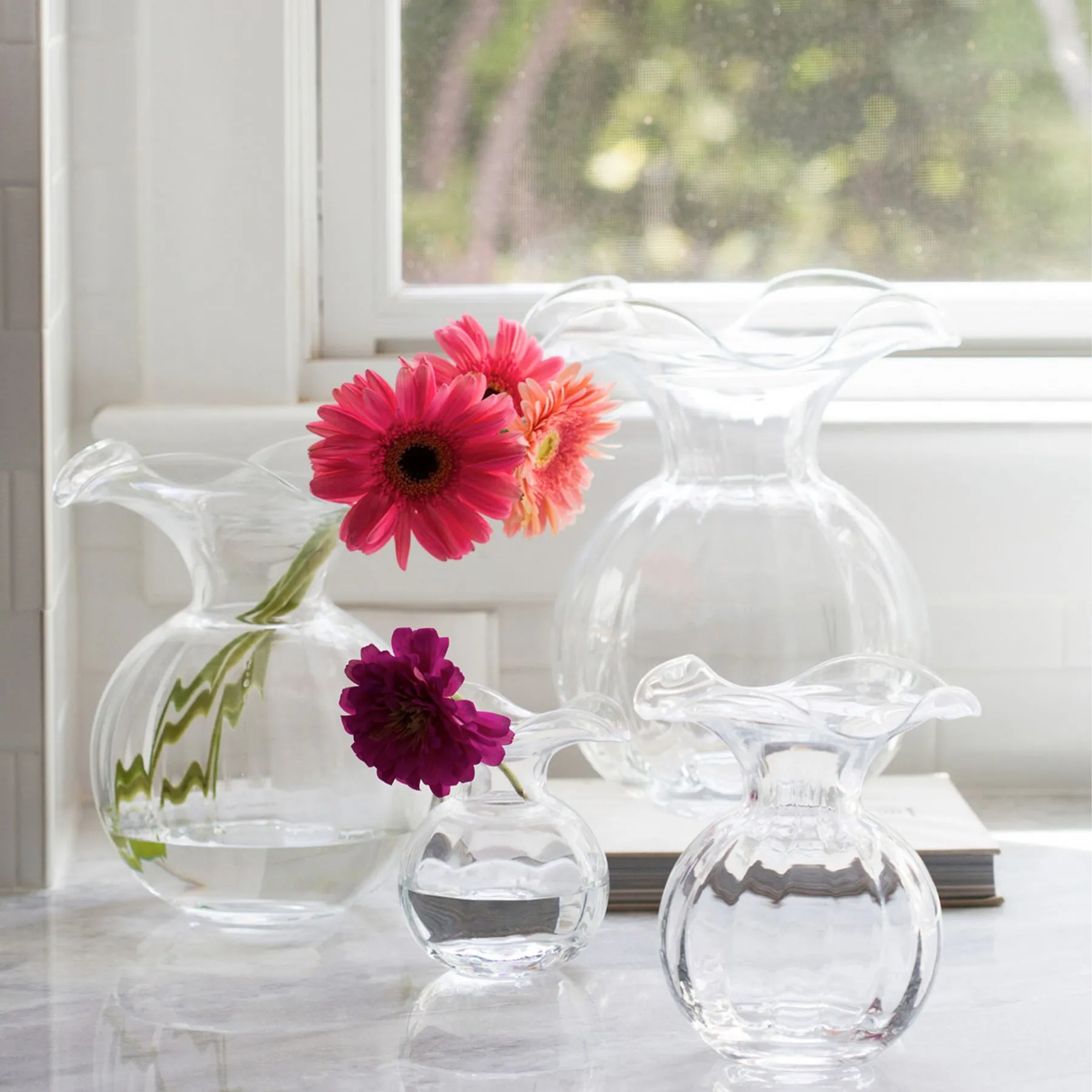 Vietri Hibiscus Glass Clear Large Fluted Vase