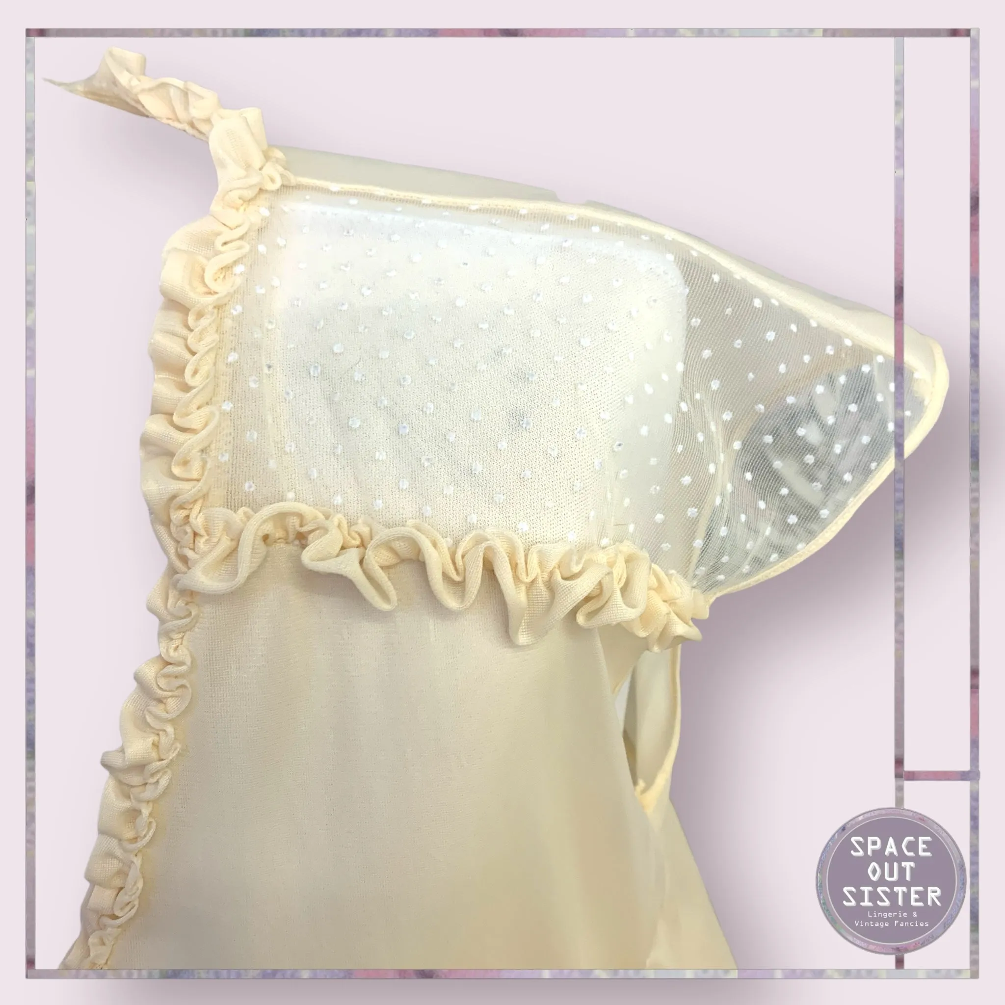 Vintage Polka Shoulder Ruffle Nightdress