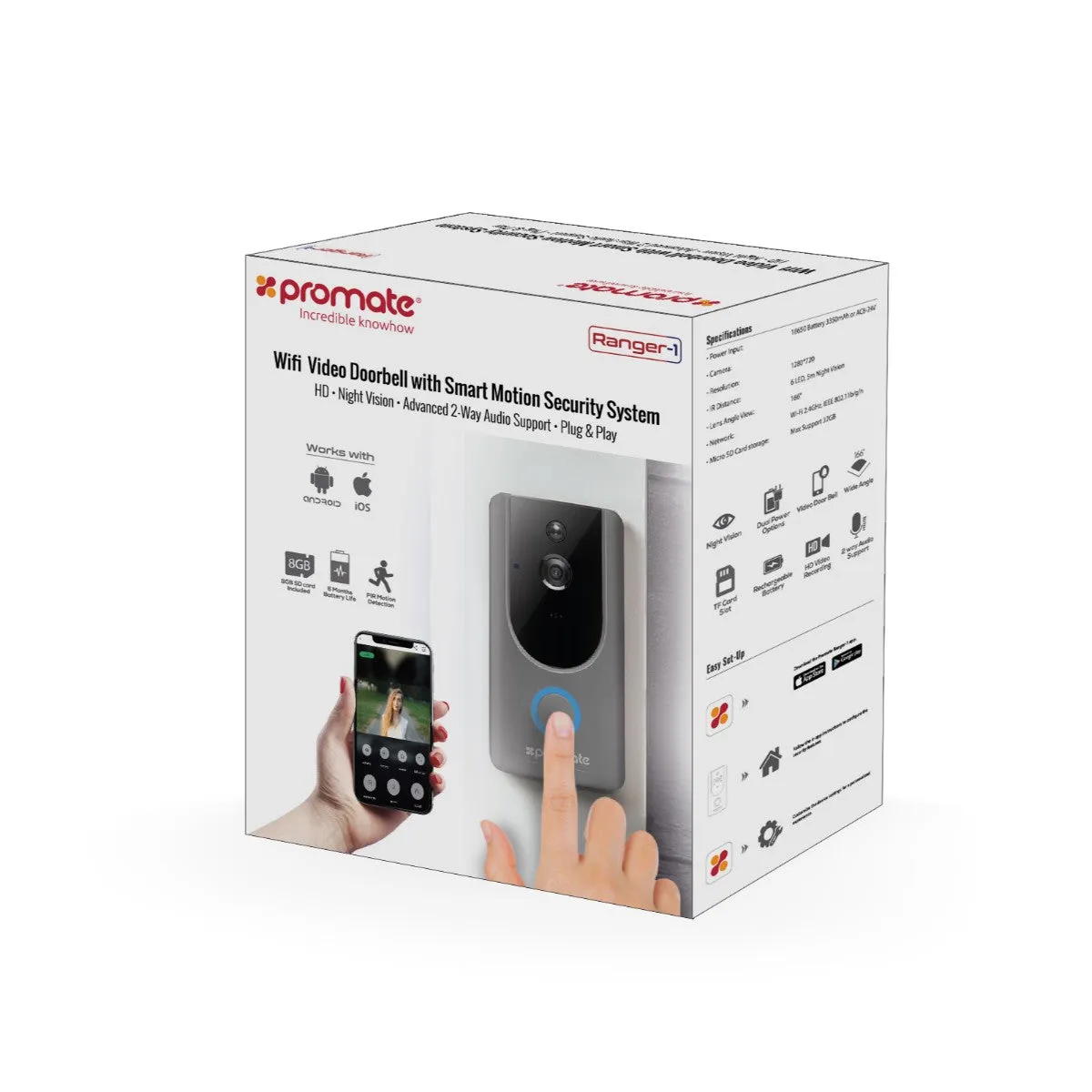 Wi-Fi HD Video Doorbell with Smart Motion Security System