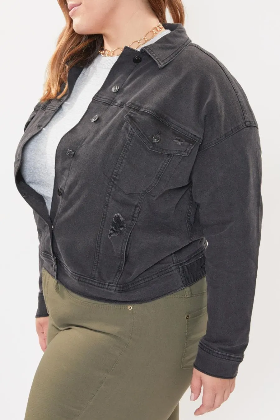 Women's Plus Size Drop Shoulder Boyfriend Denim Jacket