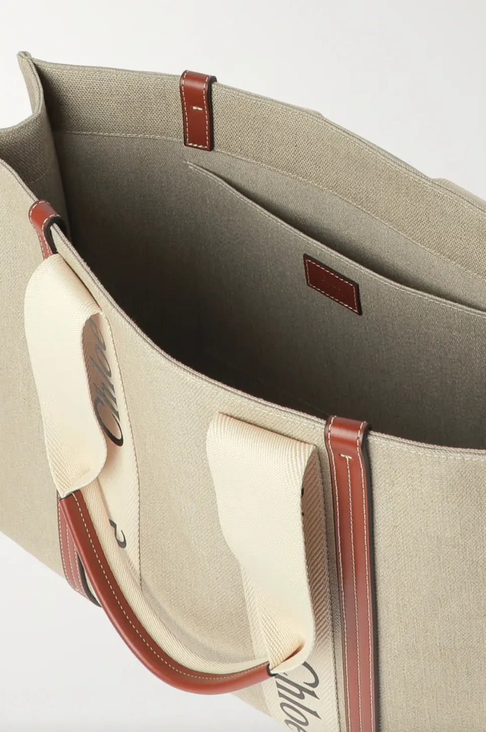 Woody large leather-trimmed linen tote