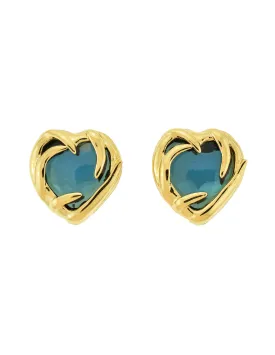 YSL Vintage Gold Green Gripoix Glass Heart Earrings