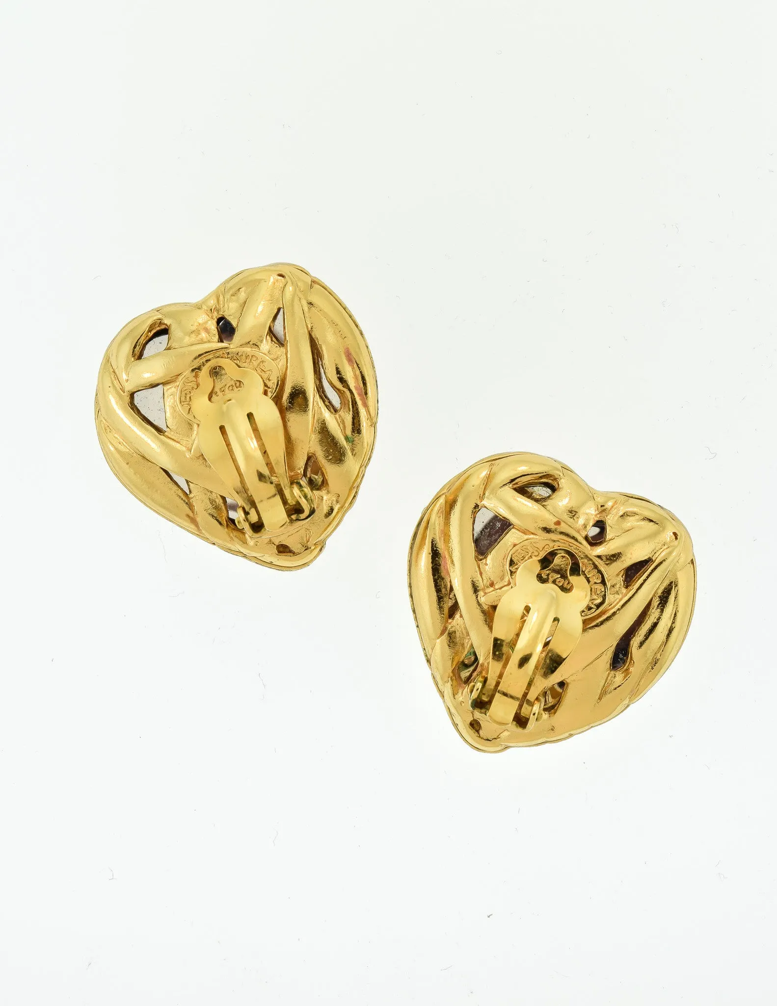 YSL Vintage Gold Green Gripoix Glass Heart Earrings