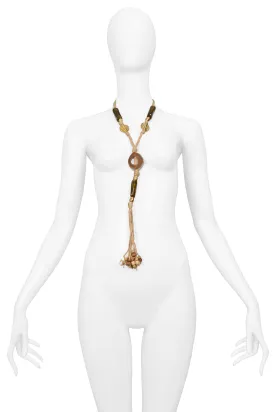 YVES SAINT LAURENT YSL WOOD BEAD &amp; CORD NECKLACE